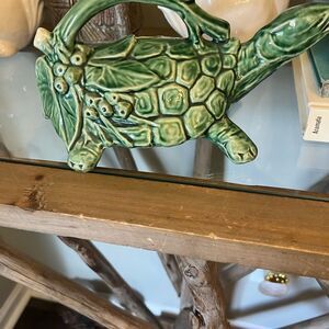 Vintage McCoy Made in The USA Green Turtle Shaped Ceramic watering pitcher. 90’s